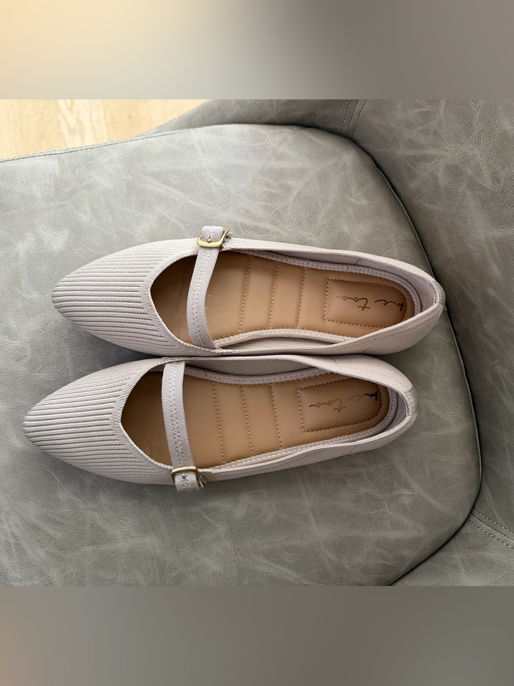 me too Glory Rib Knit Mary Jane Flats with Gold Buckle